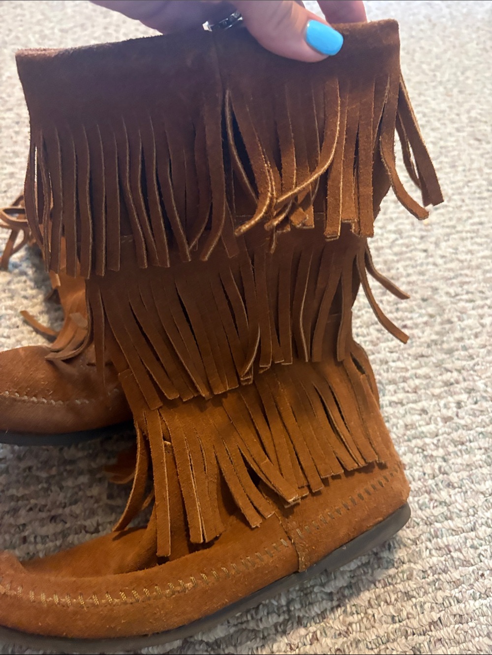 Minnetonka Triple Fringe Suede Boots - Brown - Picture 3 of 6